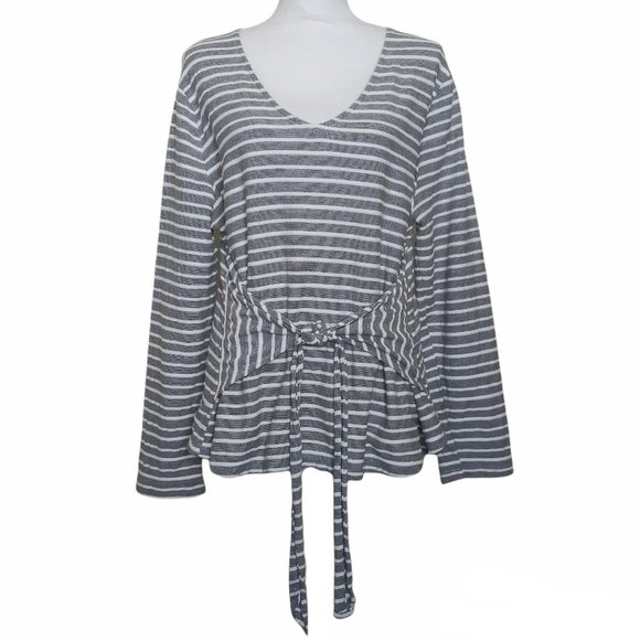 4/$20 A New Day Gray & White Striped Long Sleeve Tie Front Top XXL - Picture 2 of 6